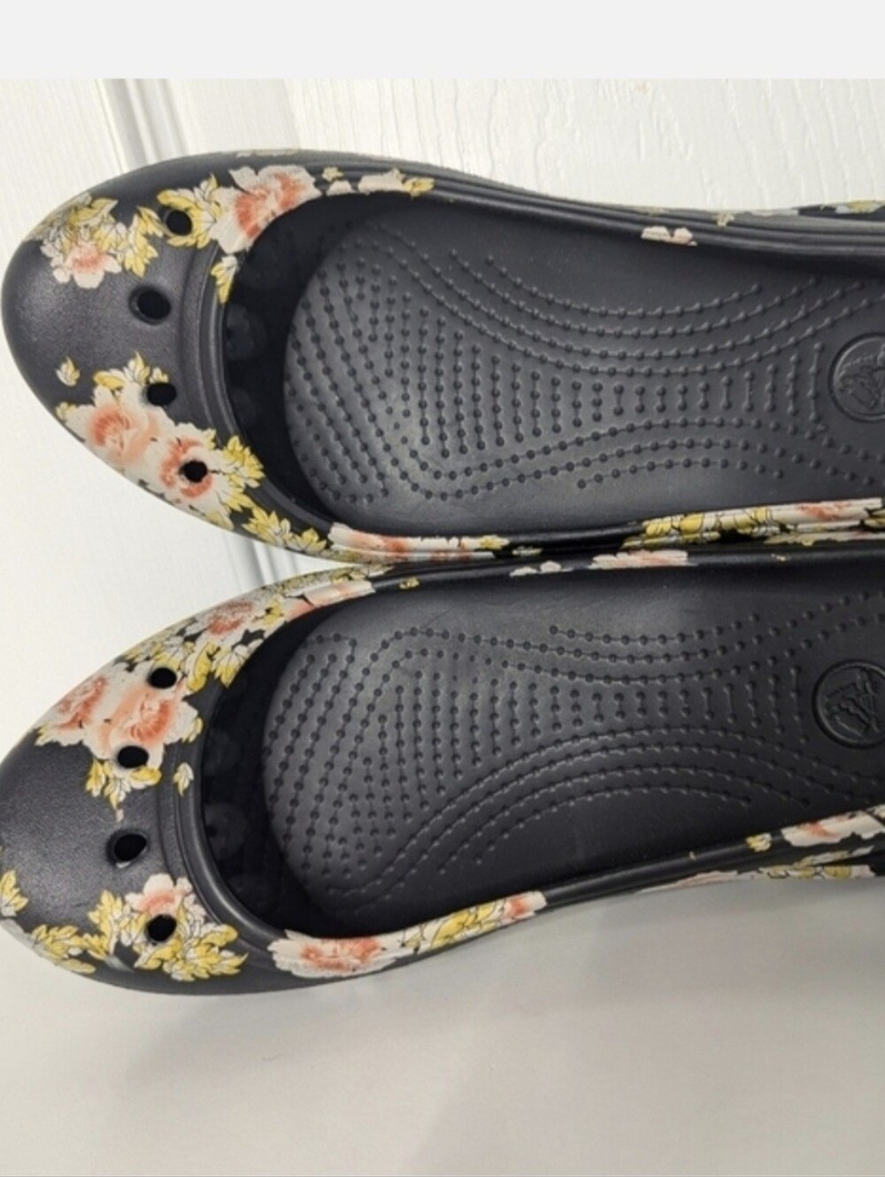 Crocs Womens Shoes Floral Kadee Graphic Slingback Flats Black Size 6